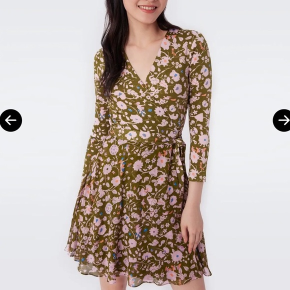 Diane von Furstenberg Irina Silk Jersey Mini Wrap Dress  green pink large - Picture 1 of 16